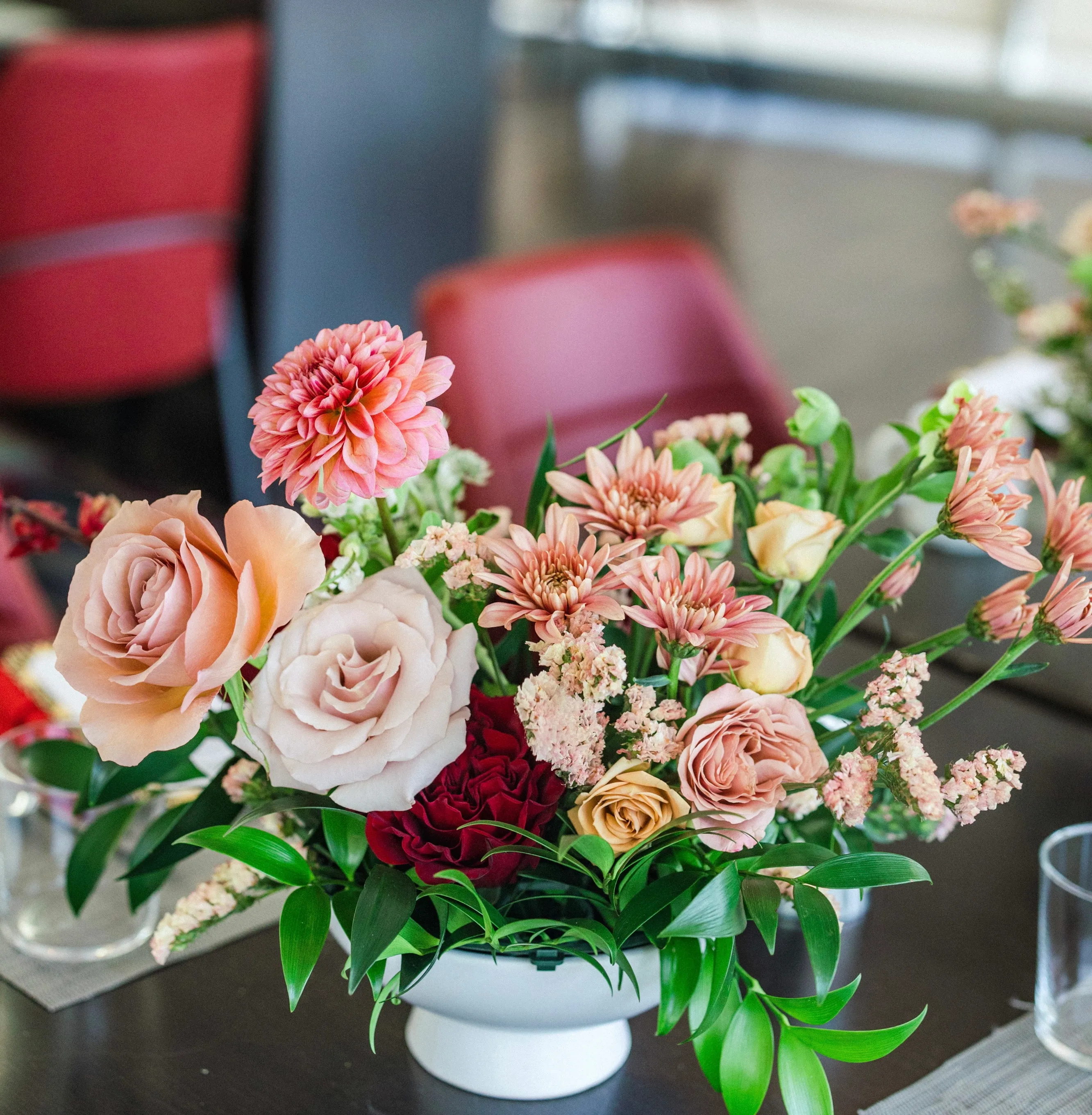 Floral centerpiece at a Colorado Springs corporate networking event
