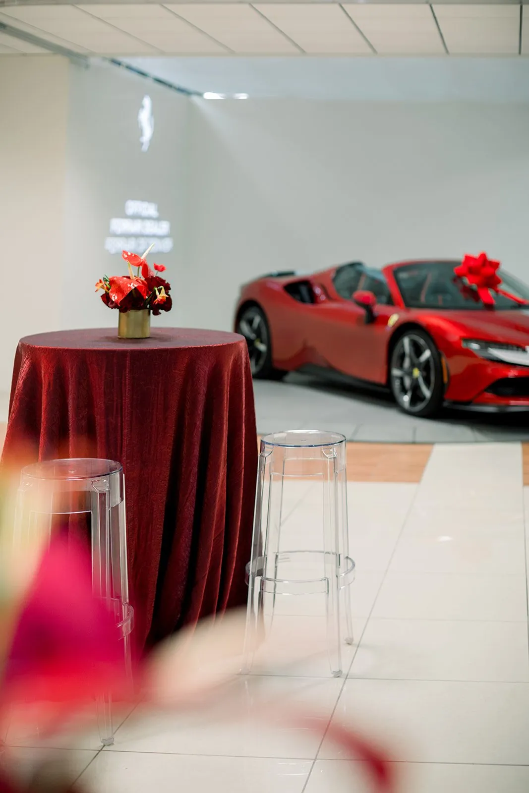 Deep red Ferrari of Denver event flowers, image 3