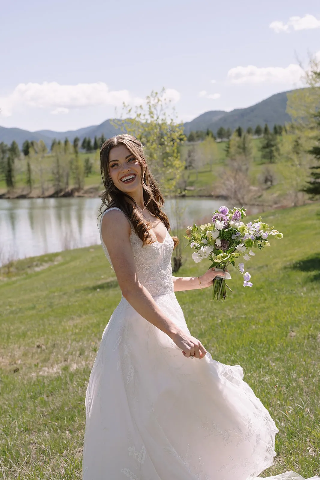 Chartreuse, white, and lilac Spruce Mountain Ranch wedding, image 5
