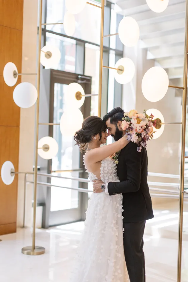Four Seasons editorial bride and groom intimate moment